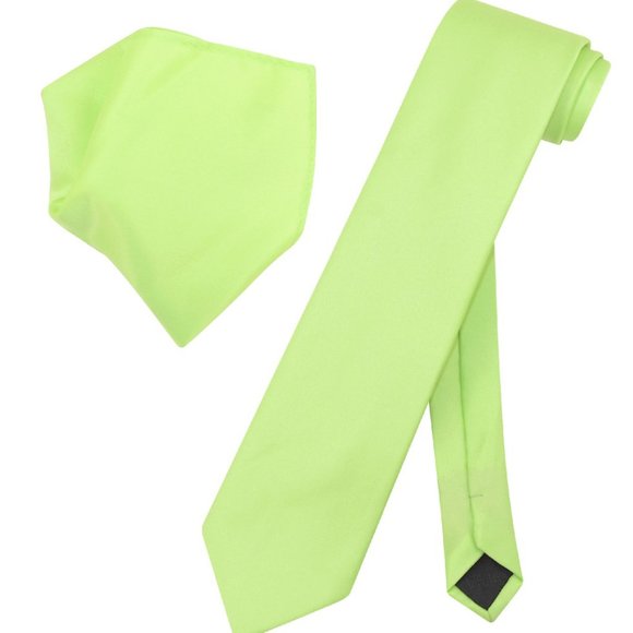 UMO LORENZO 2Piece Lime Green Solid Necktie And Matching Hanky Set - Picture 1 of 11